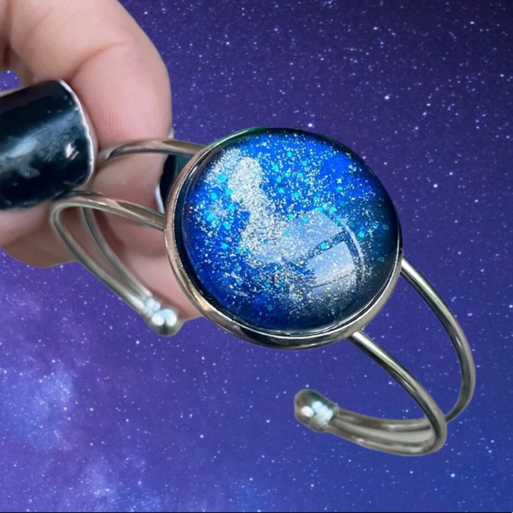 Handmade Dark blue & silver galaxy northern lights cuff bracelet